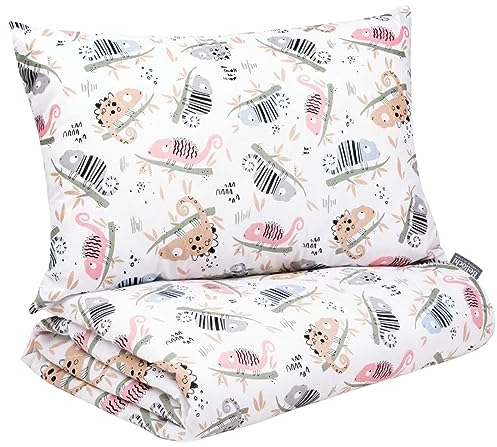 Bellochi Kinderbettwäsche 100x135 aus 100% Baumwolle, Kinderbettdecke 100x135 Set mit Kissen, Kinderdecke 100x135 weich und atmungsaktiv Chameleon