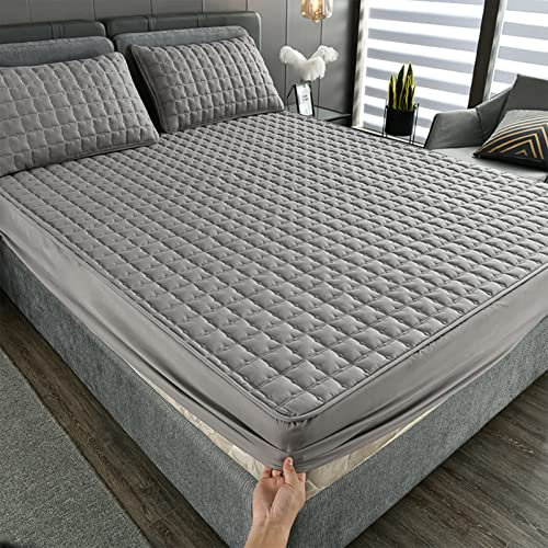 YUDEYU Spannbettuch Gesteppte Schicht Tagesdecke Matratzenschoner rutschfest Waschbar und langlebig Topper Spannbetttücher Spann bettlaken Lakens Fitted Sheet (Farbe : Grey, Größe : 180x200 cm/high