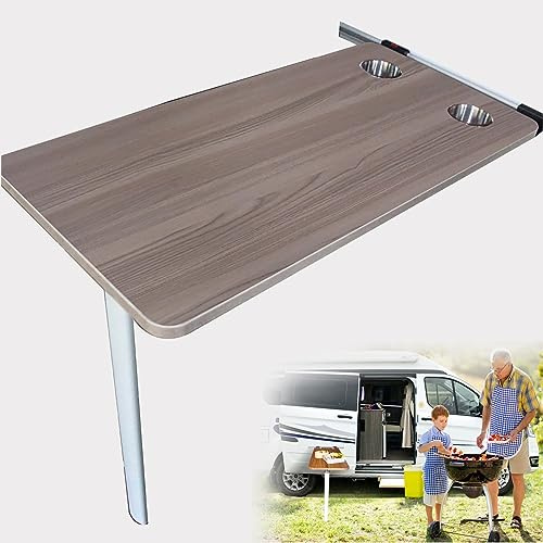 Wandklapptisch, RV-Tischbeinhalterung mit Seitlicher Klappfunktion, RV-Klapptisch mit Mehrschichtiger Holzplatte, Abnehmbar und 2 Reservierten Wasserbecherplätzen, Perfekt für Terrasse, Yacht ( Color