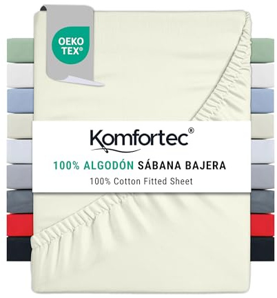 Komfortec Spannbettlaken Jersey 100% Baumwolle – 200x200 cm – 135g/m² – Weich, Atmungsaktiv & Hautfreundlich – Mit Rundumgummi – Oeko-Tex Zertifiziert – Für Boxspring, Topper & Matratzen – Ecru