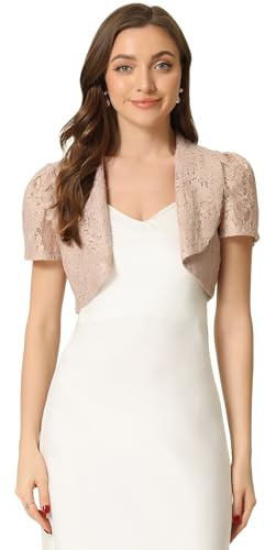 Allegra K Mujer Bolero Cárdigan Top de Encaje Floral Cuello de Solapa Manga Corta Elegante Bolero Rosa L