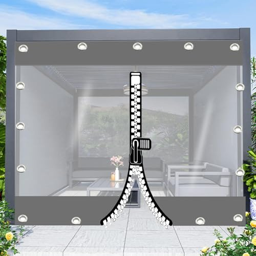 YHBZ wasserdichte, transparente Plane mit Ösen,Transparente Plastikplane mit Reißverschlüssen,0.8/1.5/2.4/3.9m,Gewächshaus-Pflanzen-Schutzabdeckung,für Terrassen-Camping,WxH-2.2x2.5m/7.2 * 8.2ft