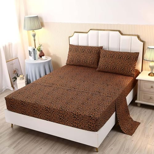 SDY 4PCS Cheetah Bedding Sheets Full Leopard Print Sheet Set Included 1 Fitted Sheet with 14'' Deep Pocket + 1 Top Flat Sheet + 2 Pillowcases for Kids Boys Girls and Toddler