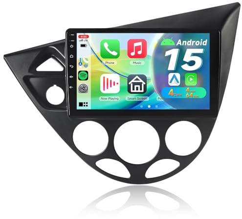 ACAVICA Radio Coche 2 DIN para Ford Focus MK1 1998-2003 4+64GB | Pantalla táctil 9 pulgadas, Android 15, Wireless CarPlay Android Auto, Bluetooth 5.4, GPS, Reproductor multimedia WiFi 6.0