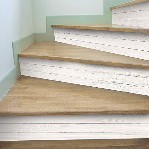 Neukids 7Pcs 100x18cm Weiß Treppenaufkleber Selbstklebende, Weiß Holzoptik | Treppe Aufkleber,Küche Bad Fliesenaufkleber,Selbstklebende Möbelaufkleber Treppenstufen Dekoration