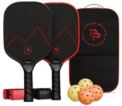 Precision Pro Pickleball-Paddel aus Kohlefaser, USAPA-genehmigt, T700 Carbon, 14 mm Wabenkern, 4 Indoor-Outdoor-Bälle, Tragetasche, Pickleball-Set für Anfänger und Fortgeschrittene, 2 Stück