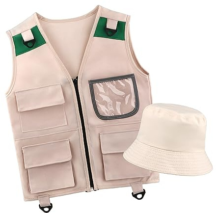 TTETTZ Kids Cargo Vest and Hat Set with Pockets, Outdoor Adventure Kit for Young Kids, Party Favors, Dress up, Cargo Vest and Hat Set for Camping fishing Exploration
