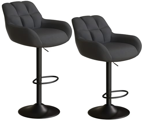 Hawthyhome Barhocker 2er Set Barstühle Höhenverstellbar mit Armlehne&Rückenlehne 360° Drehstuhl PU-Leder Küchenstühle mit Fußstütze für die Küche/Wohnzimmer/Bar/Esszimmer Grau