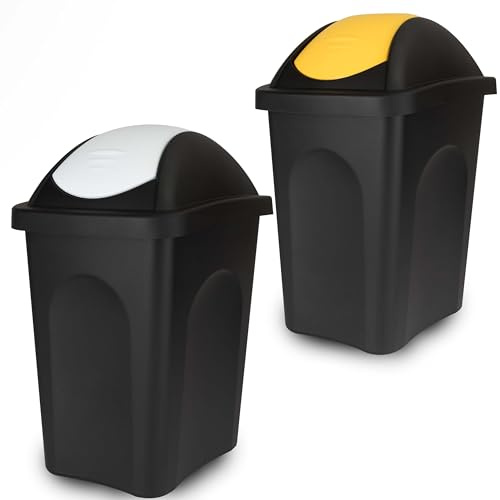 2x Schwingdeckel Mülleimer 30l gelb-weiß Gelber Sack Küche 2 60l 2x30 Bin