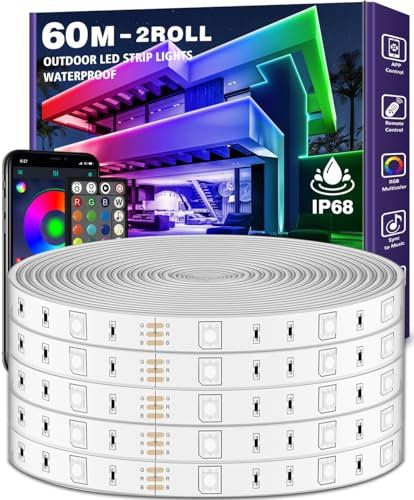 LETIANPAI Outdoor LED Strip Lights 60m Waterproof,BalconyExterior Led Rope Lights for DeckMusic Sync RGB IP65 Outside Led Light Strips Waterproof with App and Remote