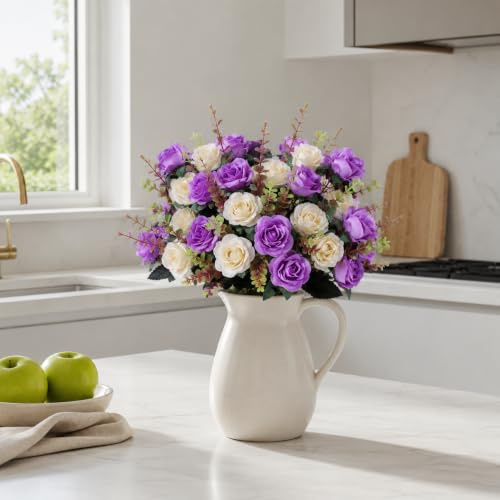astylishome Tall Artificial Plants Fake Roses Flowers for DIY Bridal Bouquets Centerpieces Arrangements Party Home Decorations Wedding Floral Decoration Bouquet 36pcs Purple 0108