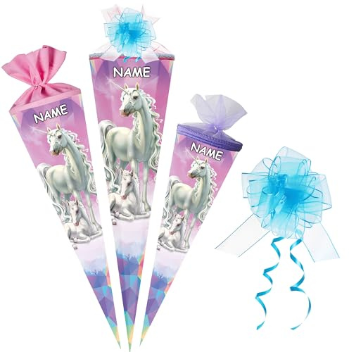alles-meine.de GmbH Schultüte - mit 3D Glitzer - Effekt ! - Einhorn & Fohlen 35-100 cm Größe wählbar inkl. Name + Tüll Schleife - Zuckertüte - Tüllabschluß/Filzabschluß..