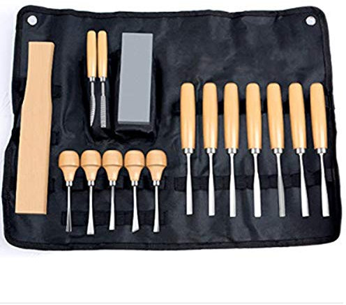Gouges à sculpter le bois 15 pièces Ensemble de ciseaux à main professionnels pour la sculpture sur bois Kit d'outils pour charpentiers, tourneurs sur bois Sculpture sur bois à faire soi-même Compre