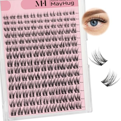 Mayhug Wimpern Cluster, 154Pcs Cluster Lashes Natürliches Aussehen, Wispy Künstliche Nerzwimpern, C Curl Individuelle Wimpern Extensions Wimpernverlängerungen für DIY zu Hause（8-14mm,Realistic）