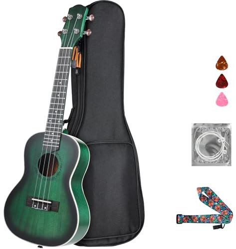 Ukulele Kinder Erwachsene,Gitarre Kinder 21 Zoll,Ukulelen mit Saiten Gurt Plektren Gigbag,Mahagoni Holz Hawaii Gitarre,Konzert Ukulele,Kleine Instrument Anfänger Kindergitarre ab 6 Jahre, Grün