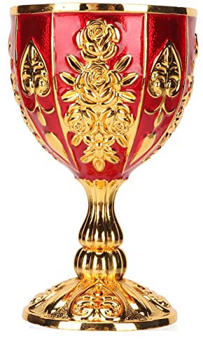 Cáliz de Vino Dorado, Copa de Vino de Aleación de Zinc, Patrón de Flores Retro en Relieve, Elegante Copa de Proxeneta para Fiesta, Banquete y Bar (Oro Rojo)