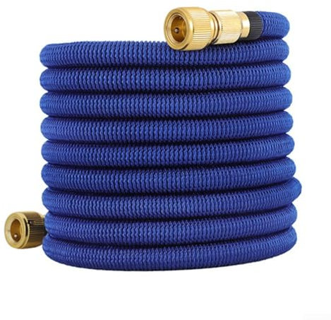 Tubo da giardino retrattile, lunghezza 3 x con connettore ugello irrigatore, blu, 2,5 m a 7,5 m