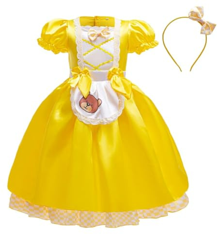 Dressy Daisy Goldilocks and the Three Bear Costume Children Storybook Character Outfit Fairy Tale Princess Dress for Girls Kids Halloween Fancy Dress-Up Outfit, Yellow, Size 8-10