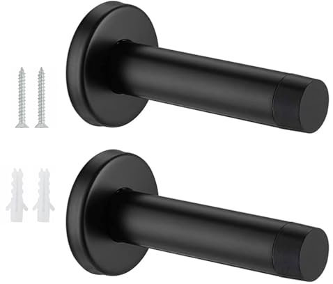 ForestM Heavy Duty Door Stopper, 2 Pack Matte Black Wall Mounted Door Stop, Black Door Stops Stainless Steel, Durable Door Stop for Skirting and Wall Protection, Modern Decorative Doorstop for Home