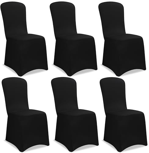 DETEX 6X Stuhlhussen für Stühle ohne Armlehnen Schwarz ÖkoTex | Stretch, Überzug, Stuhlbeintasche, 30° Waschbar, Party, Hochzeit, 165g/m², Faltenfrei, Bistrotisch, ÖkoTex Zertifiziert