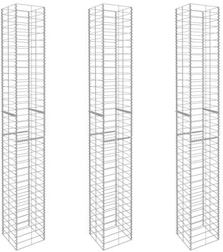 Gecheer Cesti di gabbione 3 pezzi in acciaio zincato 25x25x197 cm, parete in gabbione recinzione in rete, cestino per gabbioni per giardino, terrazza ed esterno decorativo