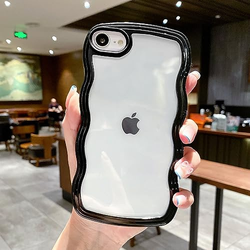 QLTYPRI Kompatibel mit iPhone 17e/16e (6,1 Zoll) Hülle, iPhone 17e/16e Transparent Handyhülle Aesthetic Curly Case Frauen Mädchen Girls Süßes Wellen Design Silikon TPU Bumper Schutzhülle - Schwarz | Aesthetic Curly Frame Shape Transparent TPU Phone Case for Girls Women, Soft Silicone TPU Bumper Shockproof Protective Cover