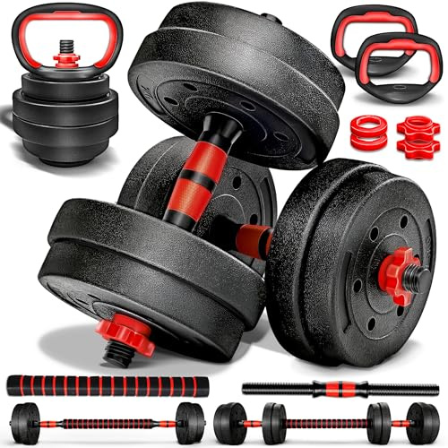 RE:SPORT® 2 in 1 Hantelset 15-40 kg | 2er Kurzhanteln Set verstellbar | Hantelset 2 verstellbare Kurzhanteln | Langhantel Hanteln Set Gewichte Workout Fitness Krafttraining mit Verbindungsrohr