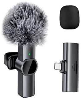 JQVDE Microphone Cravate sans Fil for téléphone Portable, réduction du Bruit, Audio Portable, vidéo, Enregistrement d'interviews en Direct, Compatible avec iPhone, Micro de Type C(1in1 for iOS)