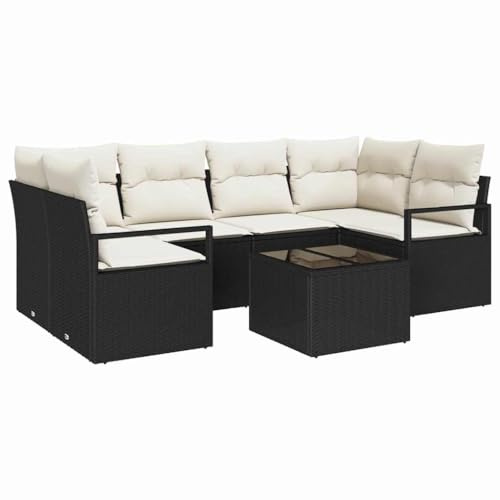 vidaXL 7-dels trädgårdsoffset svart och vit poly rattan utomhussittplats kuddar stilren modern design modulär arrangering väderbeständig lätt underhåll patio-soffa