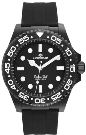 Lorenz Ocean Club 030268AA - Orologio Sportivo da Uomo al Quarzo - Orologio con cassa in superlega Soft Touch nera - Cinturino in Gomma con chiusura deployante - Sub 100 metri - Cofanetto speciale sub
