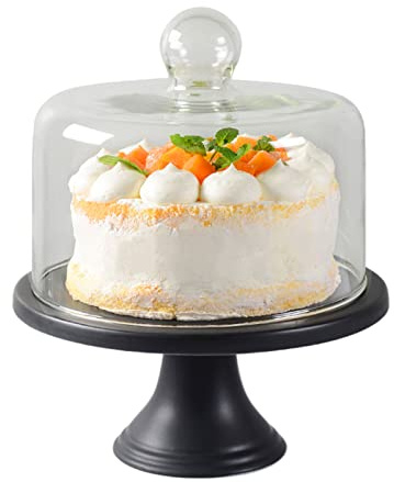 Matte Black Ceramic Cake Stand with Dome Lid Retro American Cake Display Server Tray Multifunctional Serving Platter & Cupcake Plate for Kitchen Decor and Entertaining
