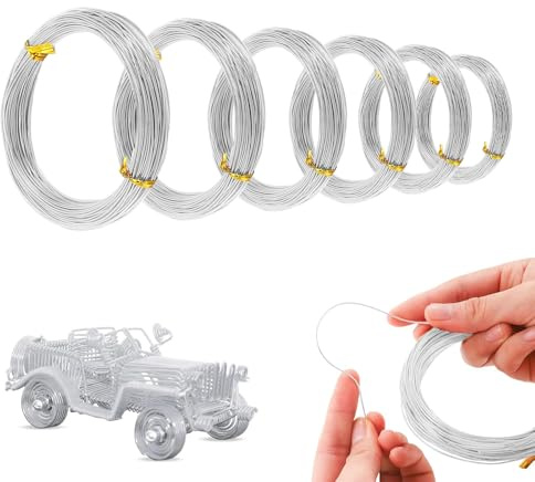 6 Rolls Silver Aluminum Craft Wire,Jewellery Wire,Bendable Metal Wire,0.8 mm x 10 m/1 mm x 10 m/1.2 mm x 10 m/1.5 mm x 5 m/2 mm x 5 m/3 mm x 5 m,for Jewellery Making,Beading Making,Sculpting,DIY,Craft