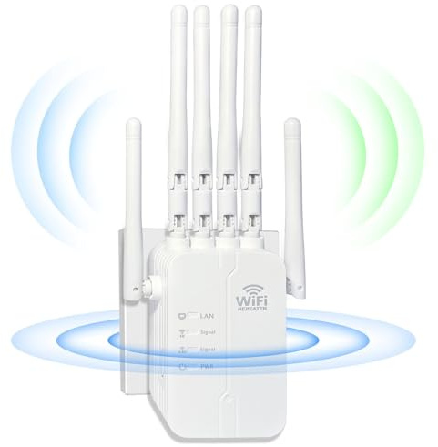 Répéteur WiFi,Amplificateur WiFi de dernière Technologie avec 6 antennes,2.4GHz 300Mbps Ports LAN,idéal pour la Maison et Le Bureau,WiFi Extender Compatible avec Toutes Les Box Internet