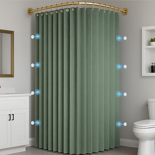 Momooda Tenda Da Doccia Antimuffa in Tessuto, Verde, 80x180cm | Magnetica, impermeabile, tenda da doccia pieghevole e lavabile per vasca da bagno con ganci, grammatura 230 g/m²