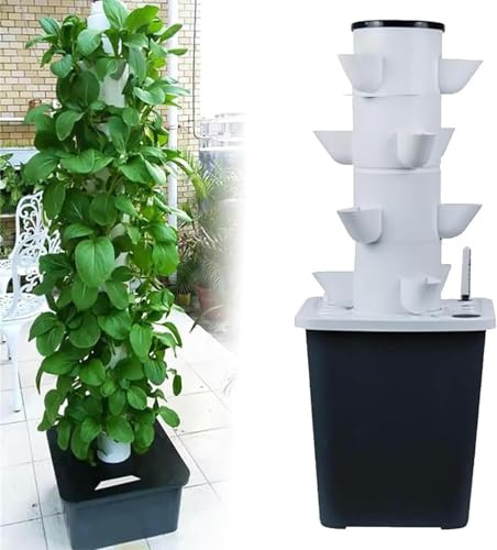 Hydroponic Tower Garden 30 Löcher, 6 Etagen Aeroponic Tower Grow System Kit, Erdloses Anbausystem mit Hydratationspumpe, Adapter und 10L Wassertank für Kräuter, Obst und Gemüse