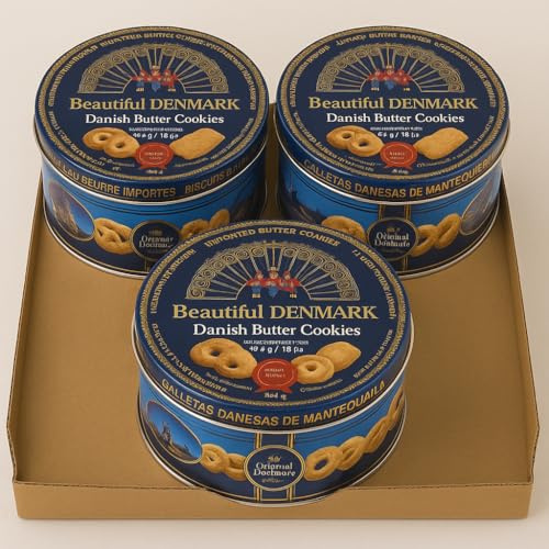 Beautiful Denmark Danish Butter Cookies – Biscotti al Burro Danesi Classici in Latta Regalo – Croccanti, Dorati e Profumati – 3 Confezioni da 454g (Totale 1,362 kg)