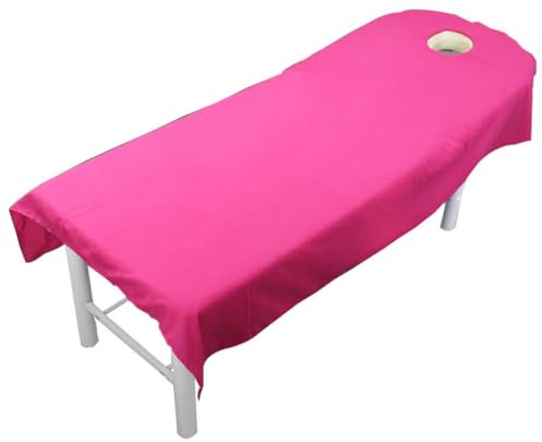 Surwin Massageliege Laken mit Gesichtsloch, Bezug Massageliege Laken Frottee mit Loch Bettwäsche Waschbar Weiches Atmungsaktiv Mikrofaser für Schönheits und SPA (M10 Pink,80x190cm)