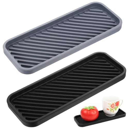 2 Pcs Bandeja de Plato de Silicona, Soportes Bandeja de Porta Estropajos Fregaderos, Organizador Fregadero Escurridor Esponja Cocina, Soporte Organizadores para Fregadero de Silicona Baño(23 x 9 cm)