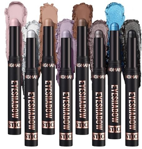 Flintronic Ögonskuggspinn, matt skimrande ögonskugga, lång livslängd och naturlig, mjuk krämig penna ögonskugga, vattentät skimrande ögonskuggspinne, glitter ögonmakeup (set E)