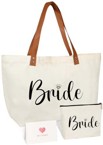 Brautgeschenke Leinwand Tasche mit Kosmetiktasche, Geschenk zur Brautparty | Große Kapazität, Leicht zu Reinigen und Wiederverwendbar, Wasserfeste Beschichtung, Geschenkbeutel für die Zukünftige Braut