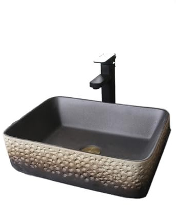 Vasque a Poser Lavabo de comptoir en céramique imitation pierre for piscine extérieure, salle bain, petit lavabo Lavabo