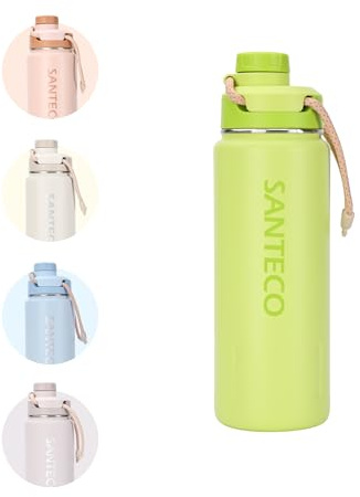 SANTECO Bottiglia d'acqua isolata (710 ml), bottiglia in acciaio inox con tracolla e chiusura a collo largo, a prova di perdite, bottiglia sottovuoto a doppia parete, mantiene le bevande calde e