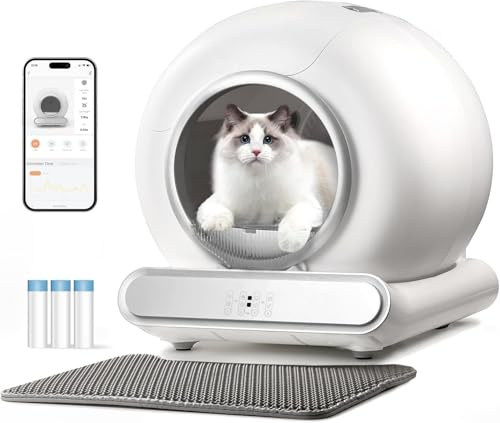 Automatisches Katzenklo XXL, Katzentoilette Selbstreinigend - 65L Groß Kapazität, Geruchsfrei Katzentoilette mit Sieb, Steuerung über App,Geschlossen Elektrisches Katzenklo für 2 und Mehrere Katzen