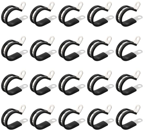 QUARKZMAN 20 pièces de colliers de câble en acier inoxydable 304 de 1 pouce avec coussin en caoutchouc isolant - Collier métallique en boucle pour tuyaux, fils et câbles