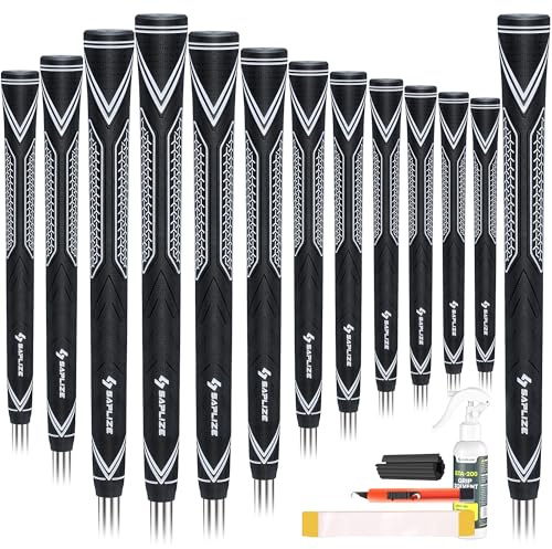 SAPLIZE Hochleistungs-Golfgriffe aus Gummi – rutschfest, stoßdämpfend – 13er Set inkl. Montageset – Standard / Mid / Jumbo – 6 Farboptionen – CC10 Golfgriff