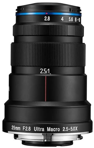 Camera Lens, Objectif Ultra Macro 25 mm f/2,8 2,5-5X, Compatible avec Sony E, Canon EF RF, Nikon ZF, Leica L, Pentax K(for EF)