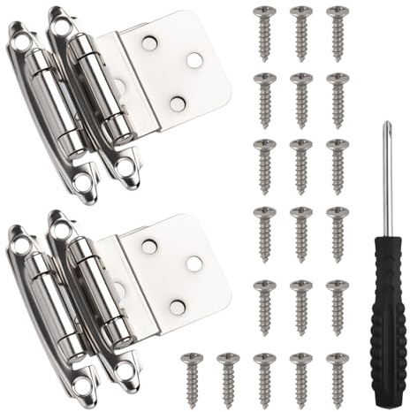 INJOYTEC 3/8 Inch Inset Cabinet Hinges 4pcs Self Closing Flush Face Mount Hinges with Door Bumper Satin Nickel Self Closing for Bathroom, Furniture, Kitchen Cabinet Doors, Brushed Nickel