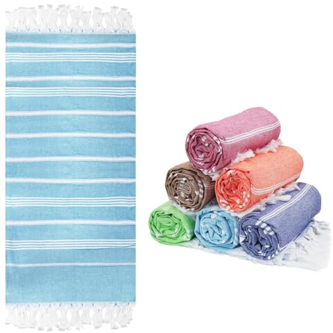 Lot de 6 Serviettes de Plage Fouta en Coton, 90 x 180 cm, avec Franges