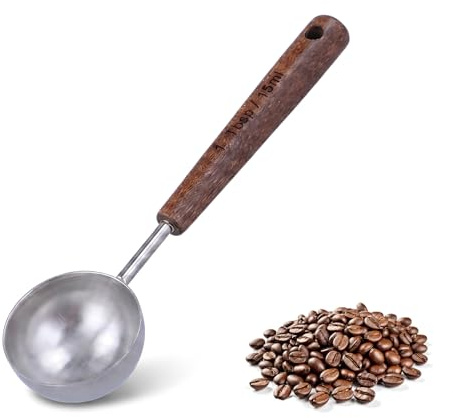 Coffee Measuring Spoon, 15ml Stainless Steel Coffee Measuring Spoon with Oak Handle, 1 Tablespoon Measuring Spoon Suitable for Ground Coffee Beans, Tea Leaves,Spices and Baking Ingredients