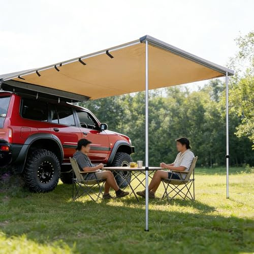 Seitenmarkise für Fahrzeuge, Ausziehbarer Sonnenschutz für Dachgepäckträger, PU5000mm Overland Campervan-Markise, Höhenverstellbar, für SUV/LKW/Transporter(160x250cm/5.2x8.2ft)